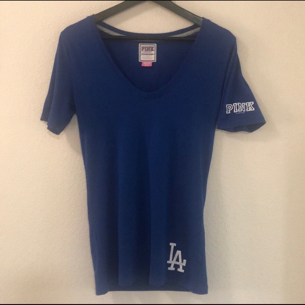 Pink VS LA Dodgers V neck T-shirt